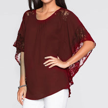Elegant Lace Blouse Shirt Loose Batwing Sleeve Women Tops Short Sleeves Blouse V Neck Lace Crochet Blusas Mujer ELY