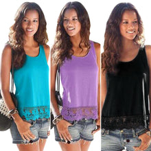 Women Lace Tops Sleeveless Casual T-shirt Vest Crop Tops Camis Black Blue Purple ELY