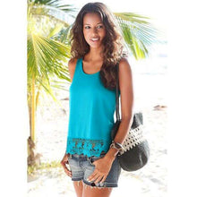 Women Lace Tops Sleeveless Casual T-shirt Vest Crop Tops Camis Black Blue Purple ELY
