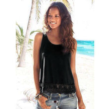 Women Lace Tops Sleeveless Casual T-shirt Vest Crop Tops Camis Black Blue Purple ELY