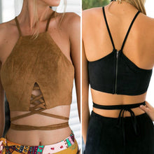 Vintage Brown Faux Leather Suede Cropped Tank Top Slim Camis Tops Party Crop Top Vest Blouse Bodycon Bandage Crop Cami ELY
