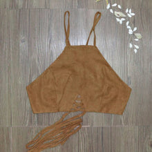 Vintage Brown Faux Leather Suede Cropped Tank Top Slim Camis Tops Party Crop Top Vest Blouse Bodycon Bandage Crop Cami ELY