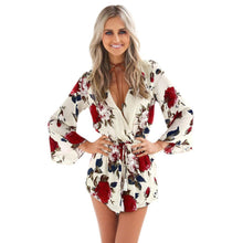 Super Slim Women Sexy Floral Print Jumpsuit V-Neck Playsuit Shorts Fahion Rompers Womens Jumpsuit Combinaison Femme ELY