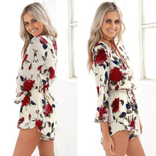 Super Slim Women Sexy Floral Print Jumpsuit V-Neck Playsuit Shorts Fahion Rompers Womens Jumpsuit Combinaison Femme ELY