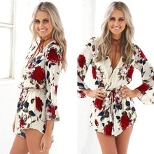 Super Slim Women Sexy Floral Print Jumpsuit V-Neck Playsuit Shorts Fahion Rompers Womens Jumpsuit Combinaison Femme ELY
