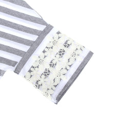 Top Striped Short-sleeve Lace Patchwork Loose Cotton O Neck T-shirt Women Casual Lace T-shirts 1STL ELY