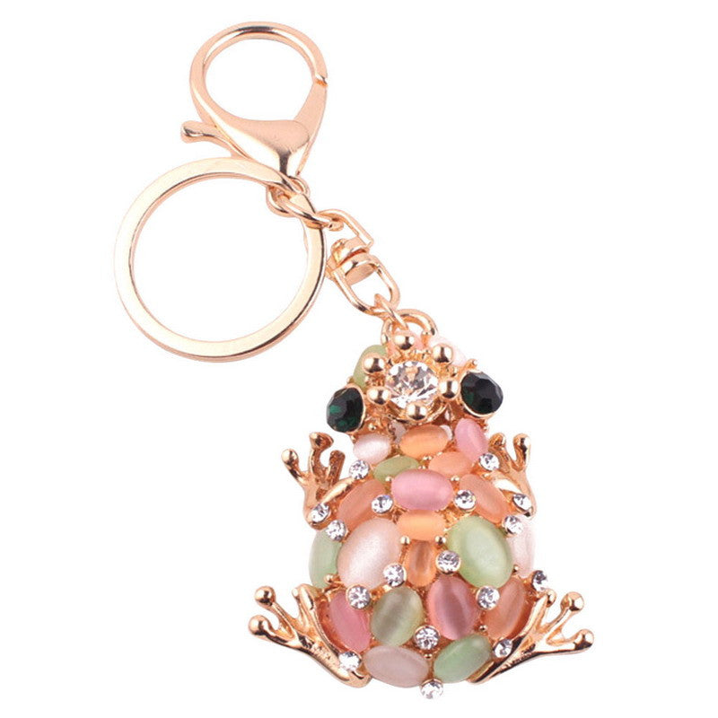 Trending test in Korea Cat eye stone Top Frog Keychain Crystal purse Bag Key Chain ELY