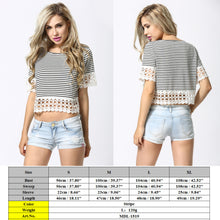 Trendy Style Women Boho Crochet Stripe Crop Tops T-Shirt Blouse Casual O-Neck Loose Tees Short Sleeve T Shirt Women Tops ELY
