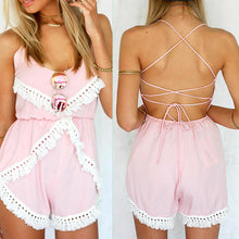 U-neck Tassels Backless Bandage Loose Pink Jumpsuit Combinaison Short Femme Rompers Womens Jumpsuit Combinaison Femme 1STL ELY