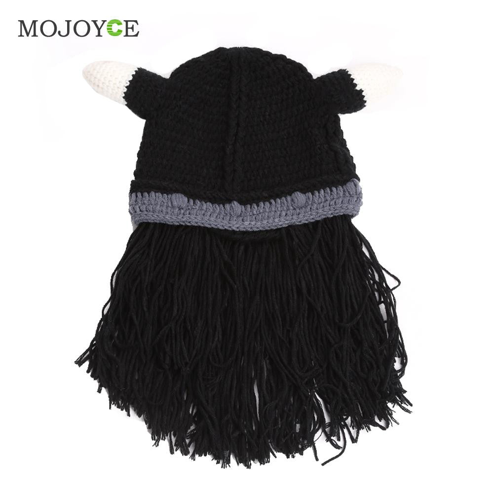 Unique Men Beard Mustache Hat Cap Barbarian Looter Knit Crochet Beanie Cap Hat Bonnet Mens Hats ELY
