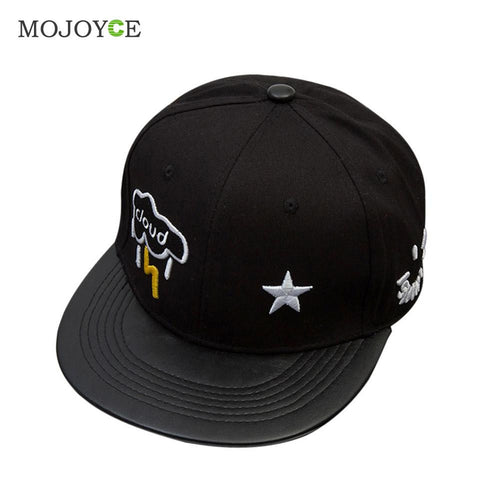 Bboy Hip Hop Cap Men Women Star Printing Adjustable Baseball Cap Snapback Hat White Black PU Leather Baseball Hat ELY