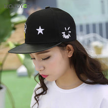 Bboy Hip Hop Cap Men Women Star Printing Adjustable Baseball Cap Snapback Hat White Black PU Leather Baseball Hat ELY