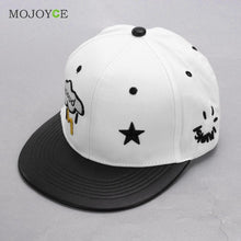 Bboy Hip Hop Cap Men Women Star Printing Adjustable Baseball Cap Snapback Hat White Black PU Leather Baseball Hat ELY