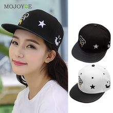 Bboy Hip Hop Cap Men Women Star Printing Adjustable Baseball Cap Snapback Hat White Black PU Leather Baseball Hat ELY