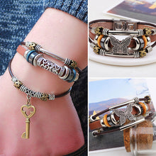 Braided Leather Bracelet Punk Jewelry Ethnic Tribal Hand-woven Butterfly Charm Bracelet Bangles Wristband Link 1STL ELY