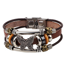 Braided Leather Bracelet Punk Jewelry Ethnic Tribal Hand-woven Butterfly Charm Bracelet Bangles Wristband Link 1STL ELY