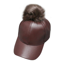 PU Leather Hip Hop Pom Pom fur Ball Baseball Cap Snapback Women Racoon Dog Fur Baseball HatSuede Adjustable Baseball Cap ELY