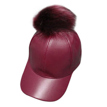 PU Leather Hip Hop Pom Pom fur Ball Baseball Cap Snapback Women Racoon Dog Fur Baseball HatSuede Adjustable Baseball Cap ELY