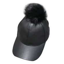 PU Leather Hip Hop Pom Pom fur Ball Baseball Cap Snapback Women Racoon Dog Fur Baseball HatSuede Adjustable Baseball Cap ELY