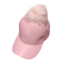 PU Leather Hip Hop Pom Pom fur Ball Baseball Cap Snapback Women Racoon Dog Fur Baseball HatSuede Adjustable Baseball Cap ELY