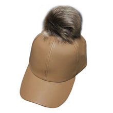 PU Leather Hip Hop Pom Pom fur Ball Baseball Cap Snapback Women Racoon Dog Fur Baseball HatSuede Adjustable Baseball Cap ELY