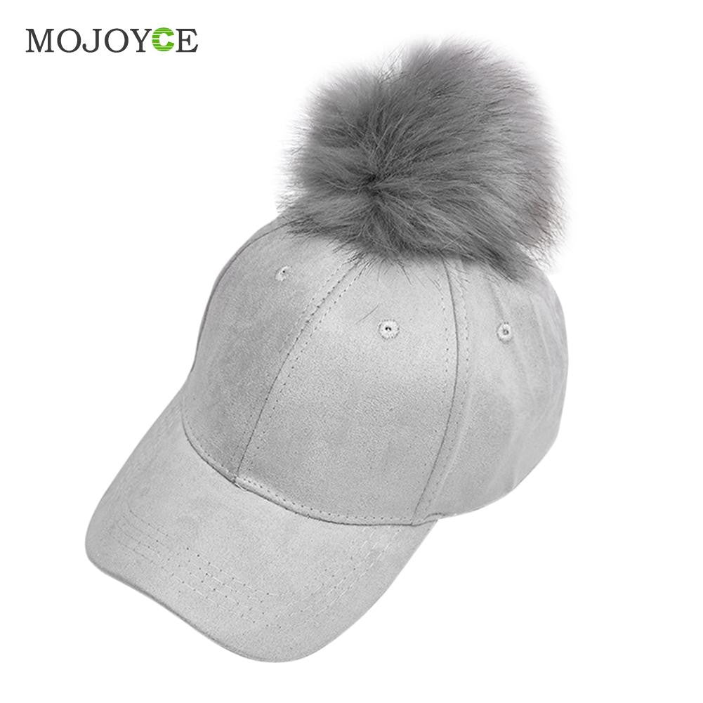 Suede Baseball Hat Women Men Faux Buckskin Pom Pom Ball Adjustable Baseball Cap Candy Color Suede Hats ELY