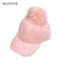 Suede Baseball Hat Women Men Faux Buckskin Pom Pom Ball Adjustable Baseball Cap Candy Color Suede Hats ELY