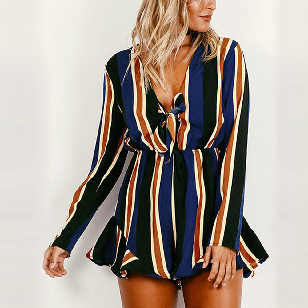 V Neck Striped Jumpsuit Playsuit Jumpsuit Romper Combinaison Short Femme Jumpsuits Rompers Womens Jumpsuit Combinaison Femme ELY