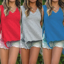 V-neck Sleeveless Tassels T shirt Women Irregular Slit at the Side T-shirt Vest Crop Top Women Tops 1STL ELY