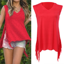 V-neck Sleeveless Tassels T shirt Women Irregular Slit at the Side T-shirt Vest Crop Top Women Tops 1STL ELY