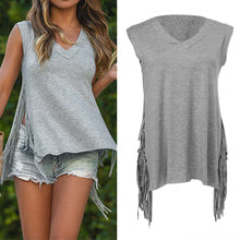 V-neck Sleeveless Tassels T shirt Women Irregular Slit at the Side T-shirt Vest Crop Top Women Tops 1STL ELY