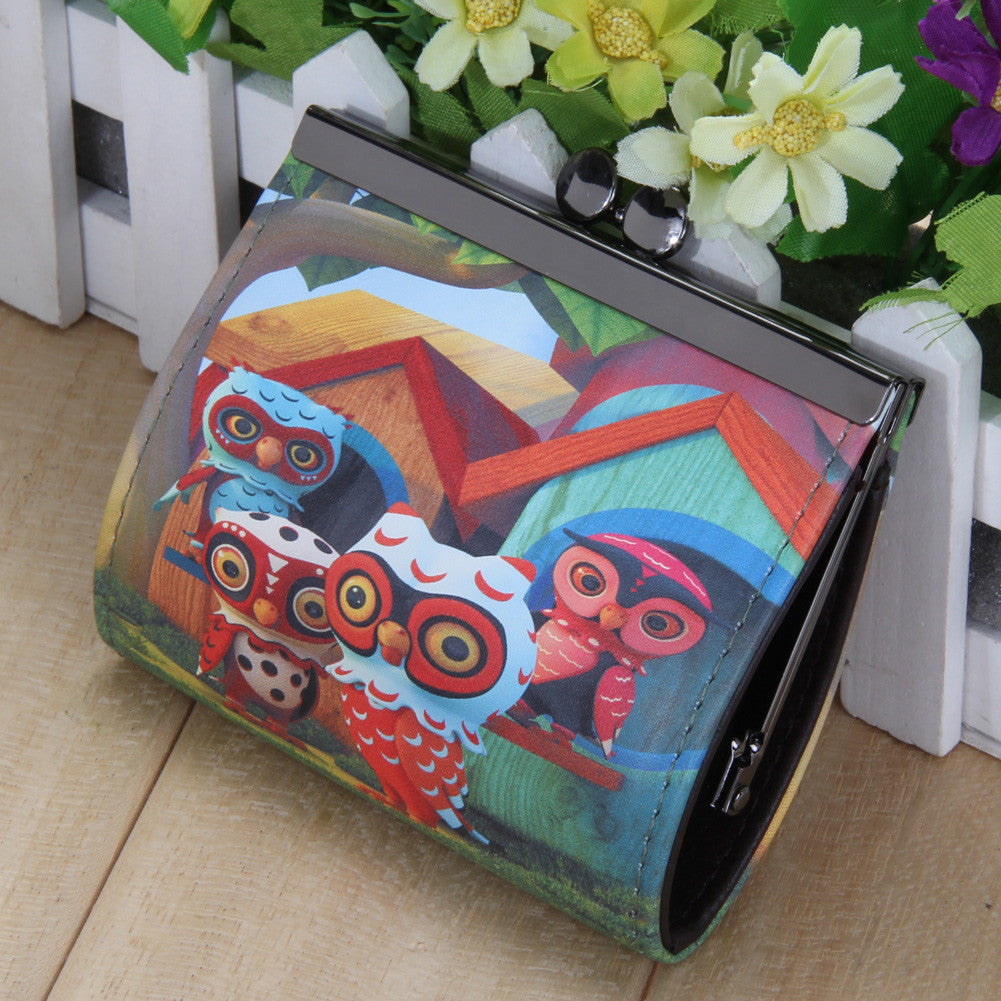 Various Graffiti PU Leather Hasp Clutch Wallet Printing Cartoon Owl Coin Pocket Money Bag Women Wallet Literary Style Purse ELY