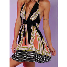 Vintage Bohemia Floral Flower Print Dress Open Back Plunging Neckline Vestidos Casual European Sleeveless Dress M L XL ELY