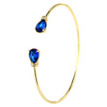 Vintage Gold Plate Bracelet Bangle Drop Shaped Blue Gem Ctystal Zircon C Shaped Open Bangles 1STL ELY