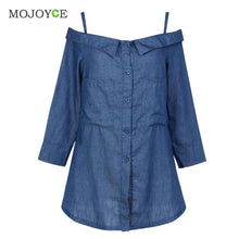 Vintage Off Shoulder Top Jeans Shirt Women Blusas Casual Denim Blouses Plus Size Women Clothing Women Tops ELY