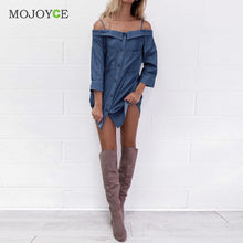 Vintage Off Shoulder Top Jeans Shirt Women Blusas Casual Denim Blouses Plus Size Women Clothing Women Tops ELY