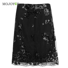 Vintage Lace Sequin Mesh Women Skirt High Waist Bodycon Embroidery Pencil Skirt Stitchwork Gauze Mini Skirts Womens ELY