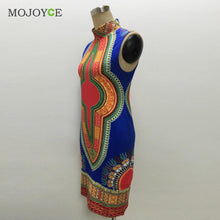 Vintage Traditional African Print Women Dress Sleeveless Dashiki Bodycon Dress O-Neck Vestidos Dress Vestido de festa ELY
