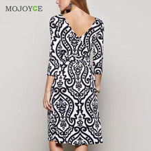 White Black Print Elegant Women Dress Vestido Bodycon V Neck Women Office Vestido De Festa Dress Vintage Dress ELY