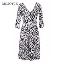 White Black Print Elegant Women Dress Vestido Bodycon V Neck Women Office Vestido De Festa Dress Vintage Dress ELY