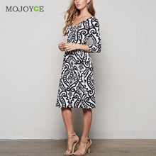 White Black Print Elegant Women Dress Vestido Bodycon V Neck Women Office Vestido De Festa Dress Vintage Dress ELY