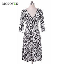 White Black Print Elegant Women Dress Vestido Bodycon V Neck Women Office Vestido De Festa Dress Vintage Dress ELY