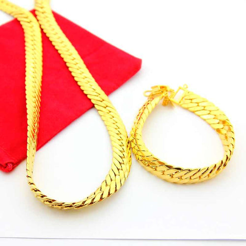 24K Jewelry Set24K Gold Plated Necklace Bracelet Jewelry NecklaceBridal Yellow Gold Jewelry Bracelet YHDS 4 ELY