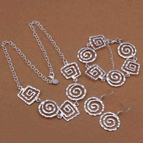 silver Jewelry Setsilver plated JewelryRound thread Necklace+Bracelet+Earring Set SMTS43 ELY