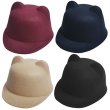 Women Devil Hat Cute Cat Ears Wool Derby Bowler Cap Snapback With Devil Horns Cat Ear Hat Animal Derby Bowler ELY