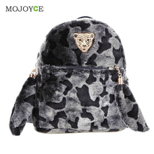 Women Plush Youth Backpack Metal Leopard Bags Youth Backpacks for Teenage Girls Mochila Plush Zipper ELY