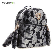 Women Plush Youth Backpack Metal Leopard Bags Youth Backpacks for Teenage Girls Mochila Plush Zipper ELY