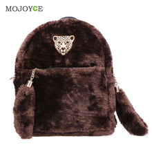 Women Plush Youth Backpack Metal Leopard Bags Youth Backpacks for Teenage Girls Mochila Plush Zipper ELY