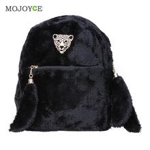 Women Plush Youth Backpack Metal Leopard Bags Youth Backpacks for Teenage Girls Mochila Plush Zipper ELY