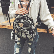 Women Plush Youth Backpack Metal Leopard Bags Youth Backpacks for Teenage Girls Mochila Plush Zipper ELY
